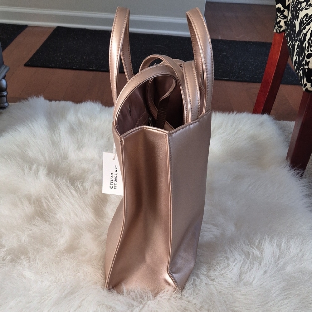 Telfar Metallic Rose Gold Shopping Tote with Embossed Logo - Picture 3 of 7